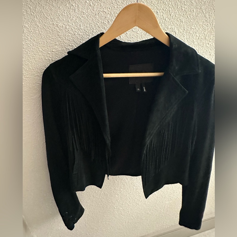 PAIGE leather suede fringe jacket
